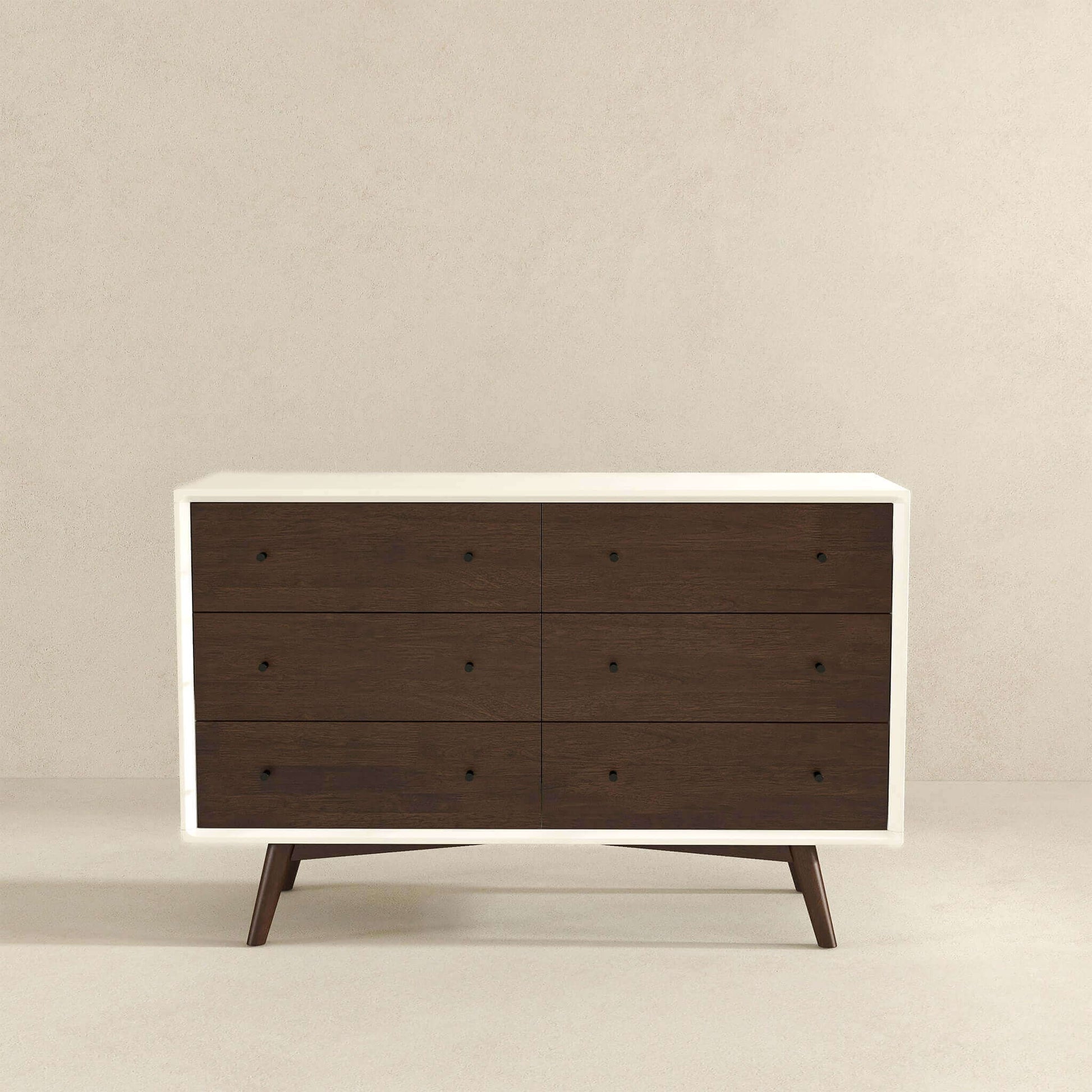 Dresser 6 Drawer - Dark Brown / White