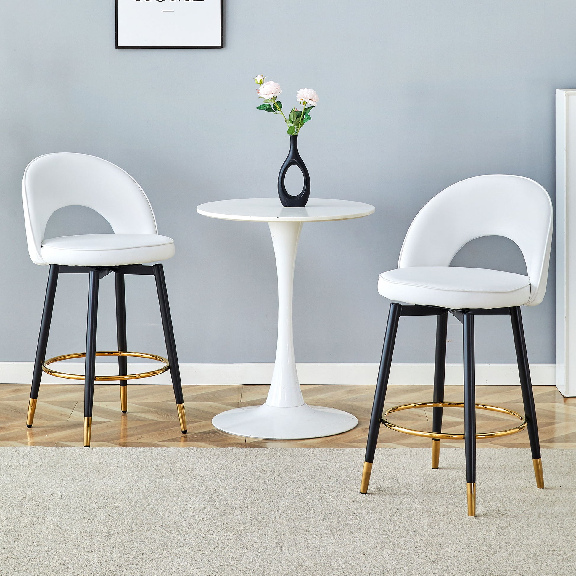 Upholstered Rotatable Bar Chair With Metal Legs For Dining Room