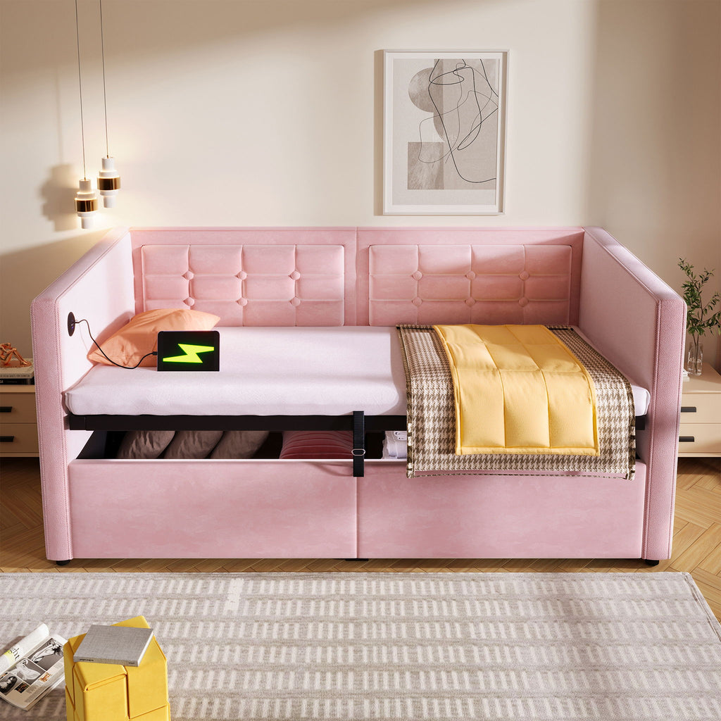 Upholstered Daybed With Hydraulic Storage And USB / Type - C Charging