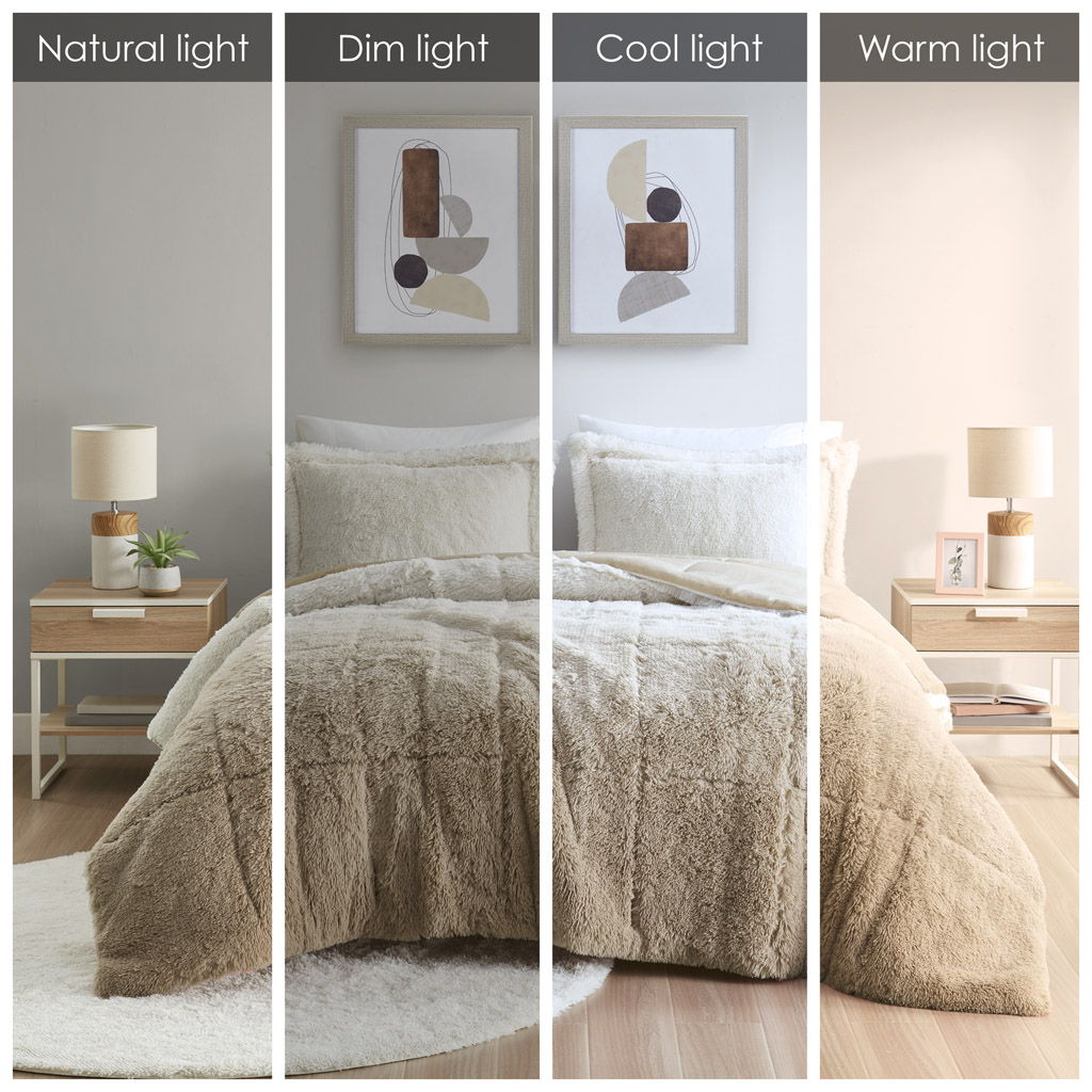 Brielle - Ombre Shaggy Long Fur King Comforter Mini Set - Natural