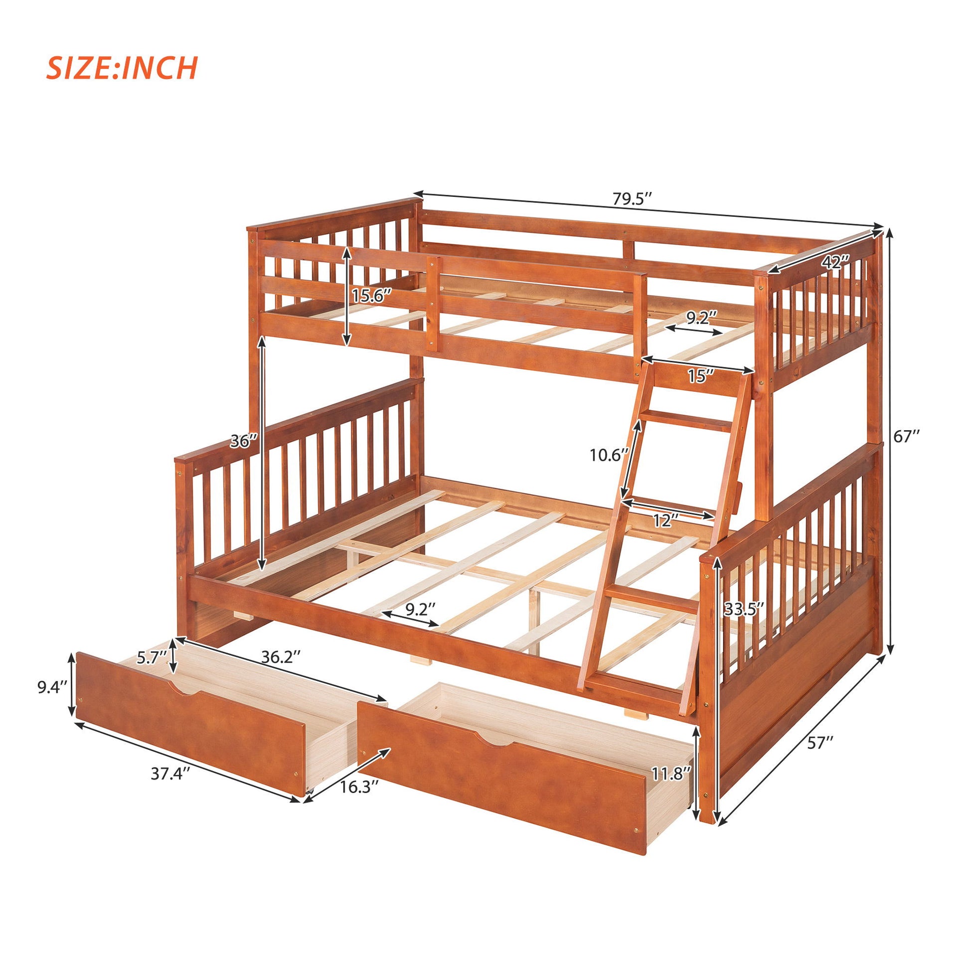 Bunk Bed With Ladders And 2 Storage Drawers