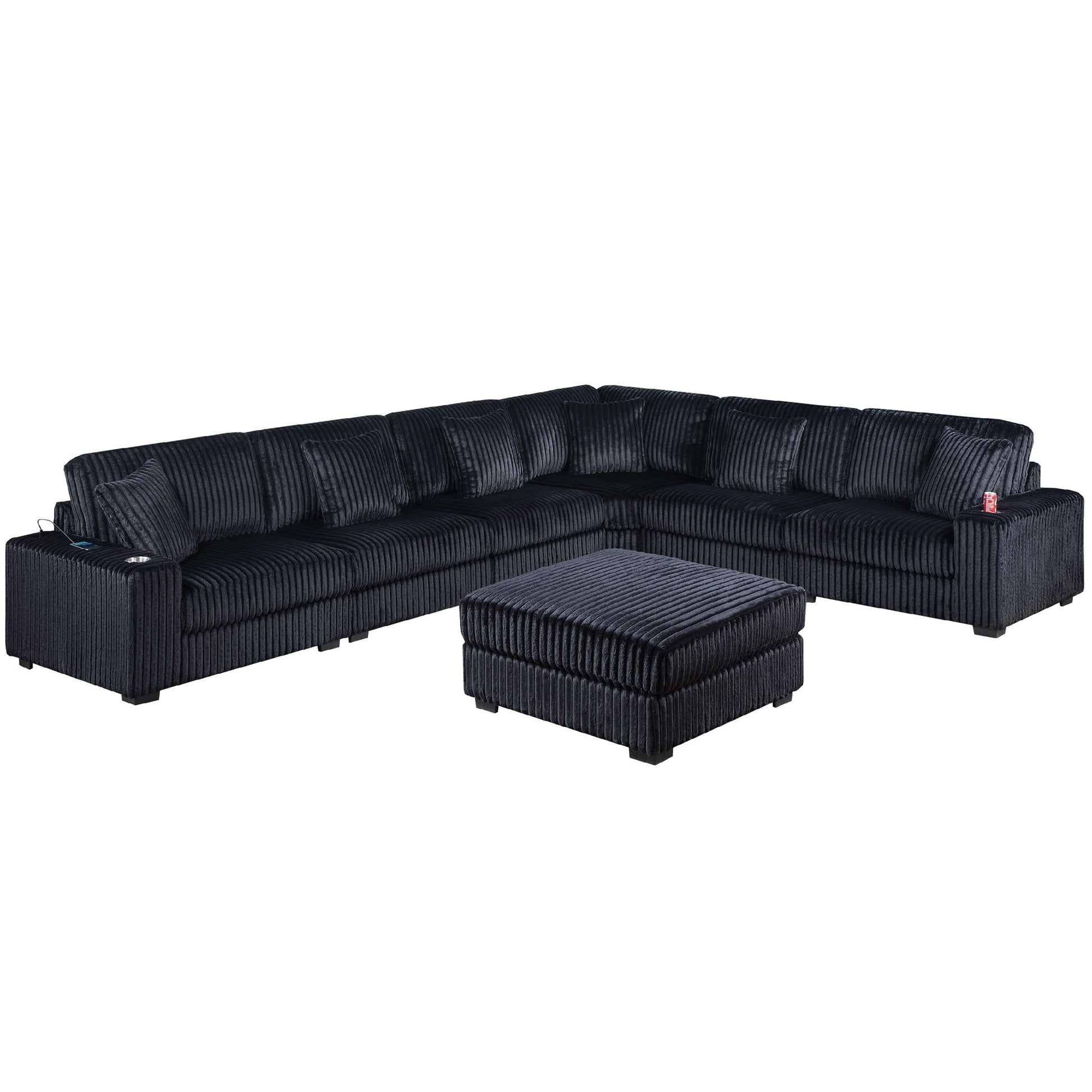 Contemporary Style Modular Sectional Sofa Set With USB, Cup Holder