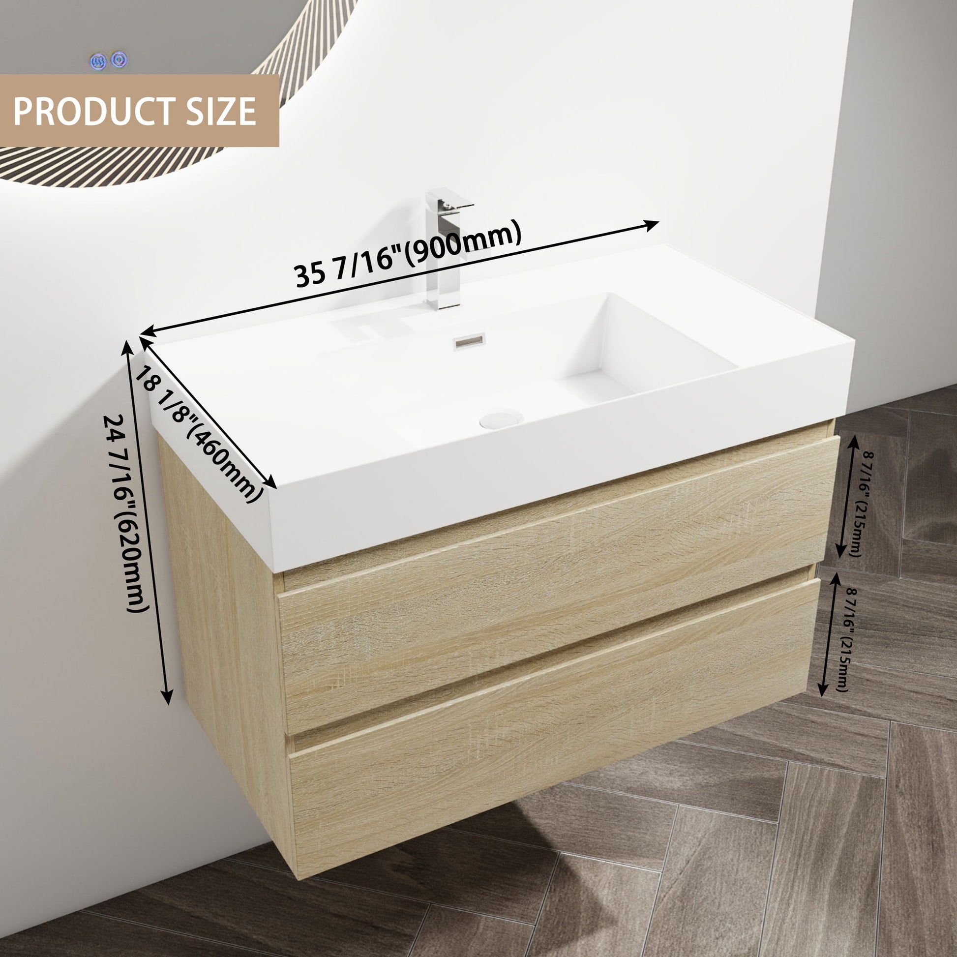 Wall Mounted Bathroom Vanity And Sink, 2 Soft Close Drawers
