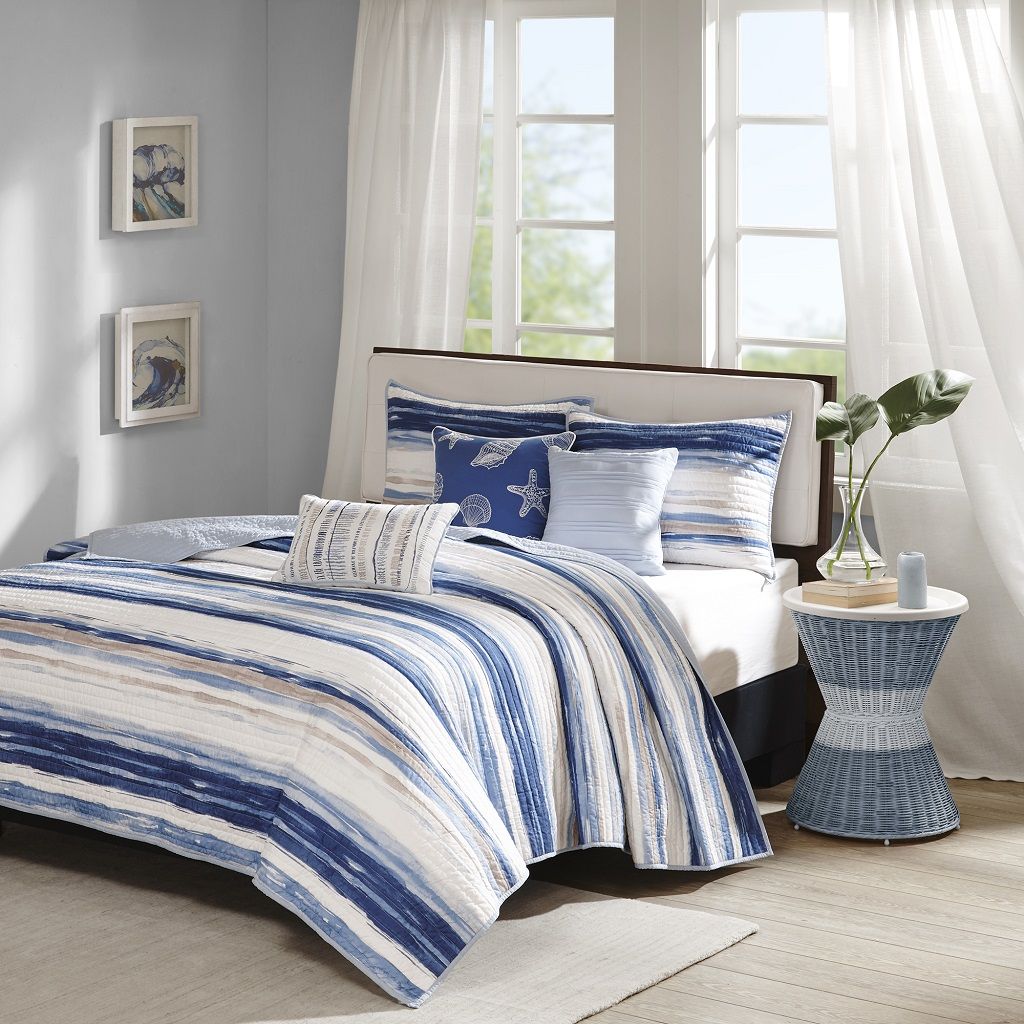 Marina - 6 Piece Reversible Coverlet Set - Blue