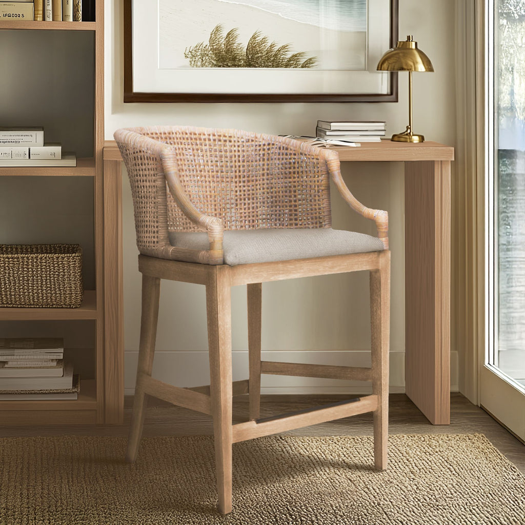 Playa - Handcrafted Rattan Counter Stool - Natural Whitewash