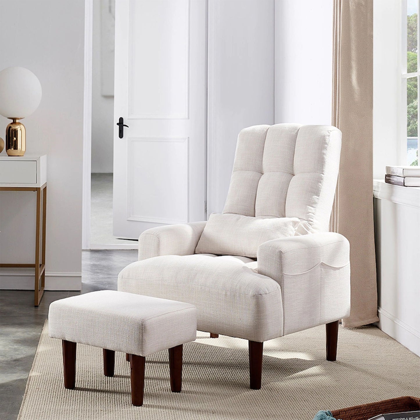 Recliner Soft Cozy Sofa Chair With Ottoman - Cream White