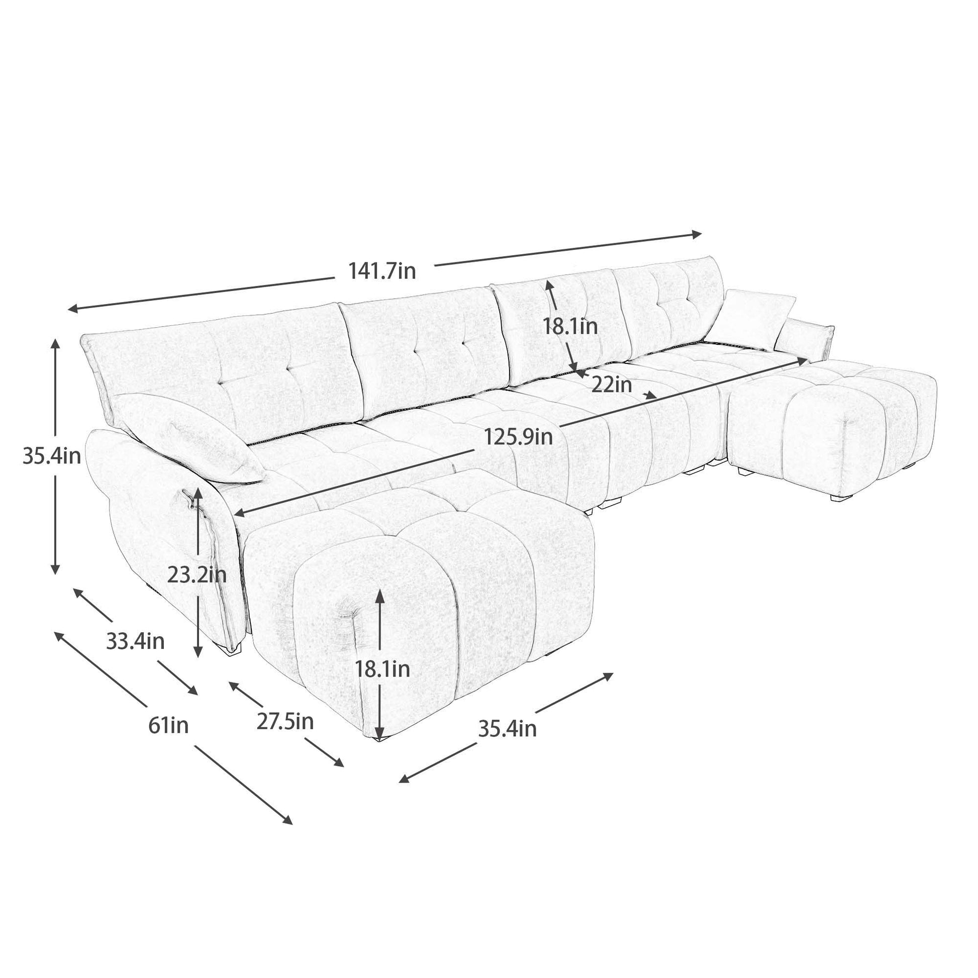 Sofa Set With Ottoman And Pillows, Textured, High Resilience Cushions