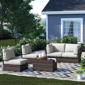 Outdoor Sofa Set With Cushions Seats 4 Weather Resistant Resin - Espresso