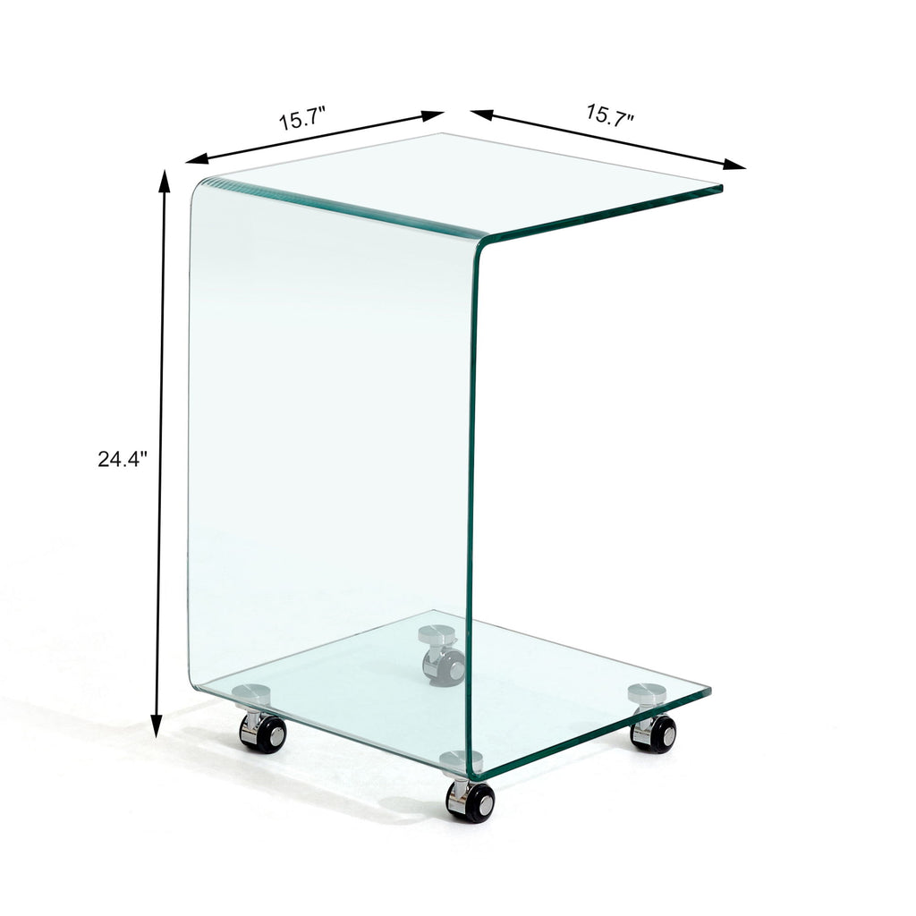 Tempered Clear Bent Glass Side Table End Table For Living Room, Small Sofa Table - Transparent