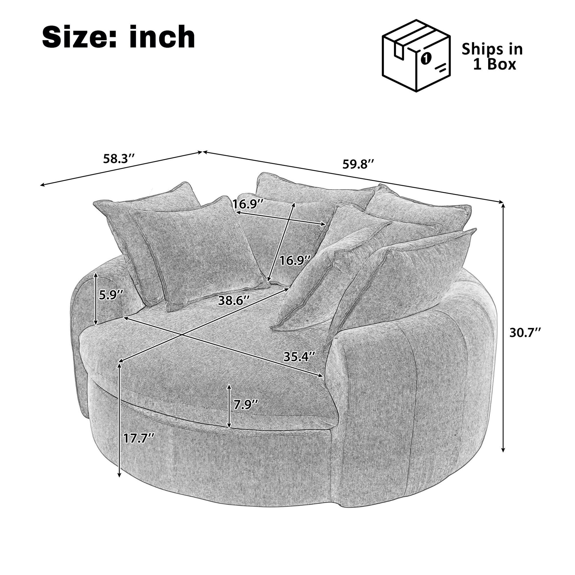 Modern Round Chaise Sofa With 8 Throw Pillows