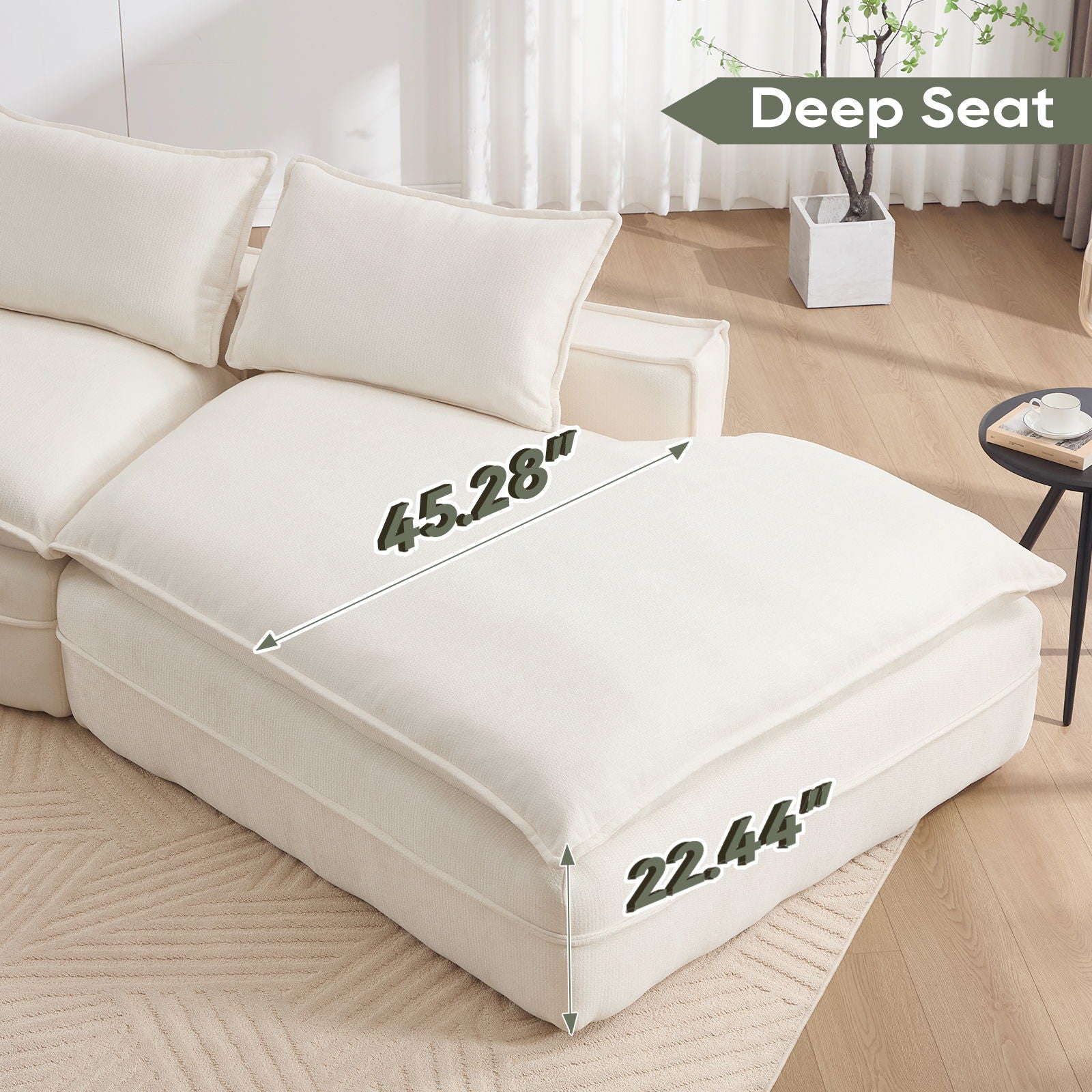 Modern Minimalist Modular Sectional Sofa With Deep Seats And Right Facing Chaise