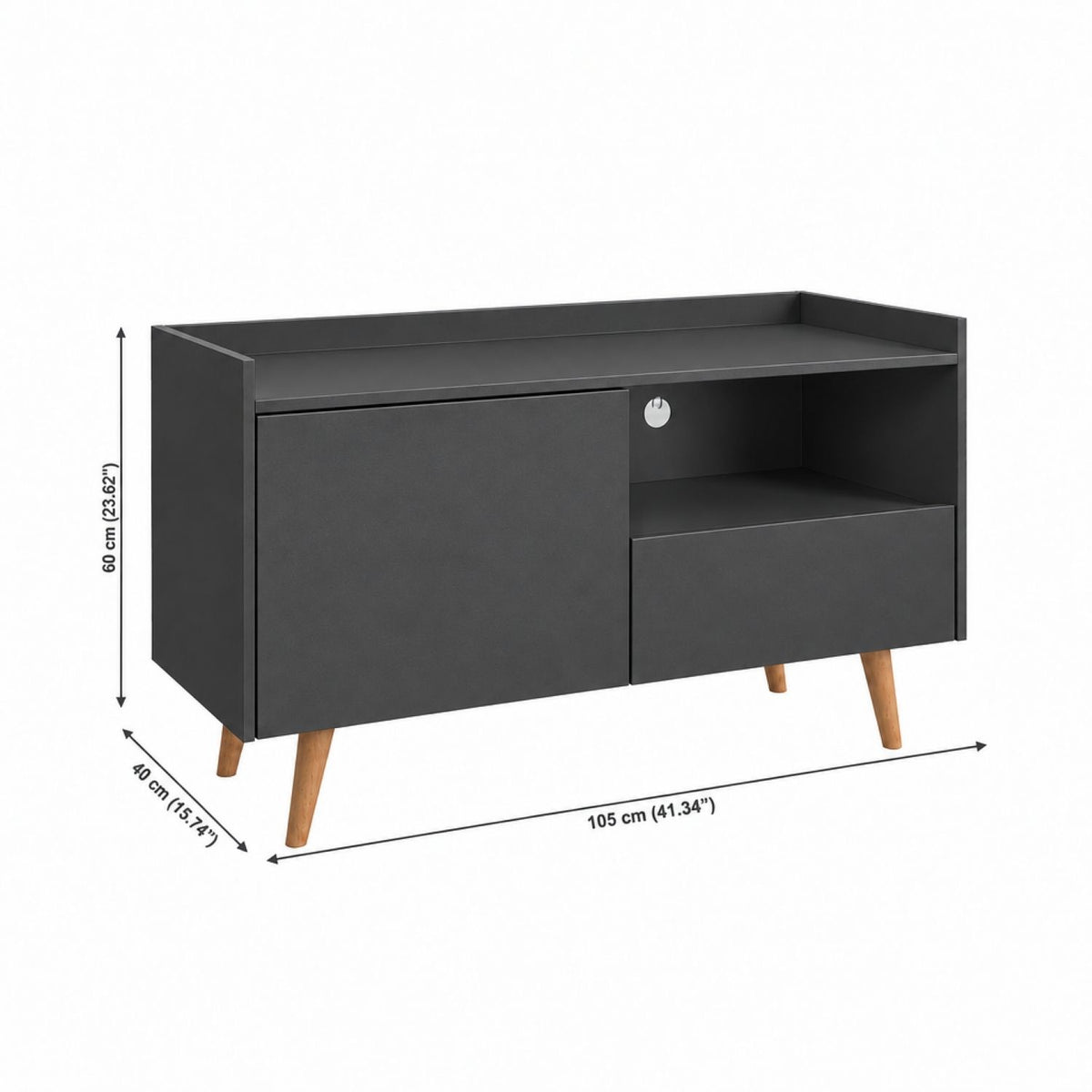 TV Stand For TVs Up To 45" With Open Storage Shelf, Cable Management, 1 Door And 1 Drawer