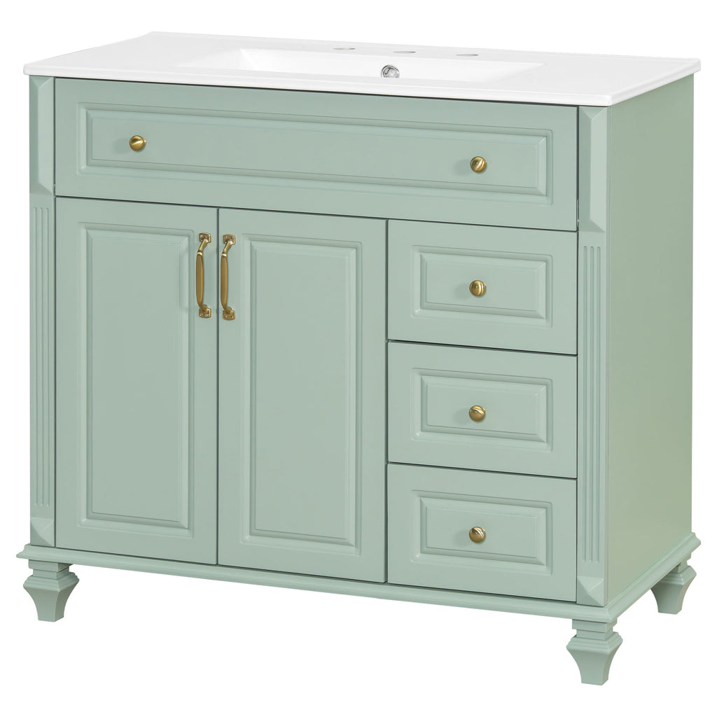 Modern Bathroom Vanity With Sink, 3 Drawers & 2 Doors