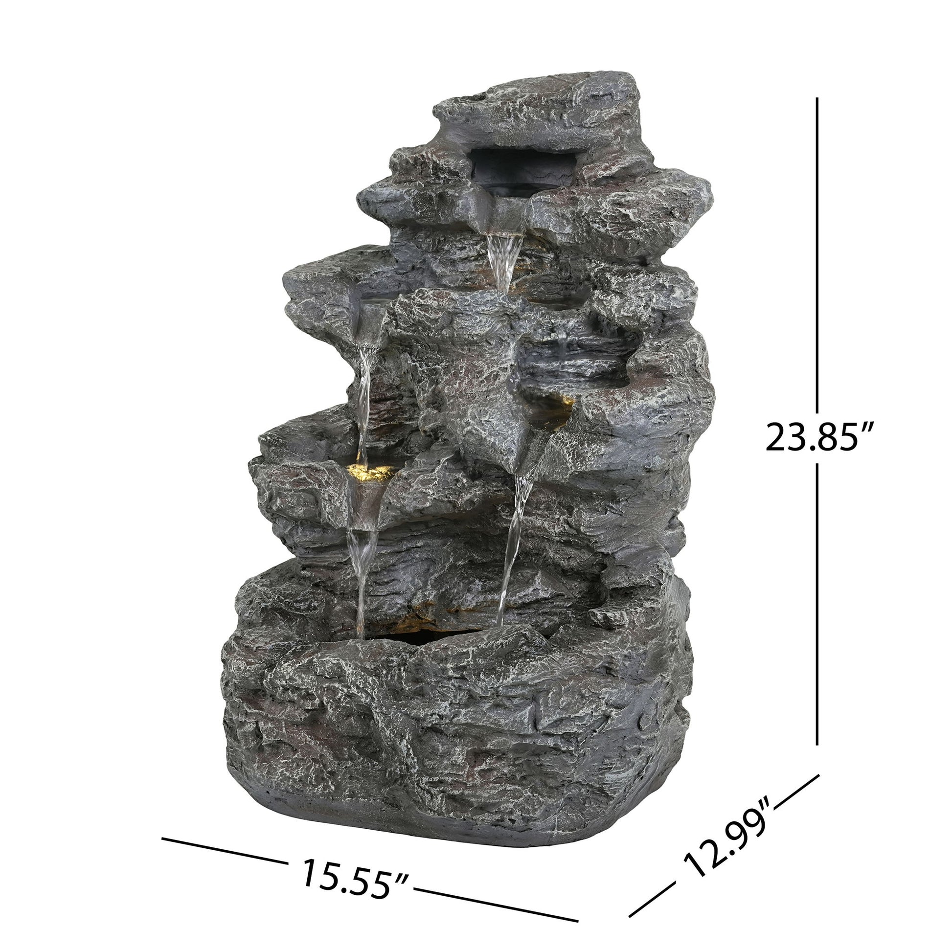 Concrete Rock Waterfall Fountain With LED Lights, Outdoor Garden Decor