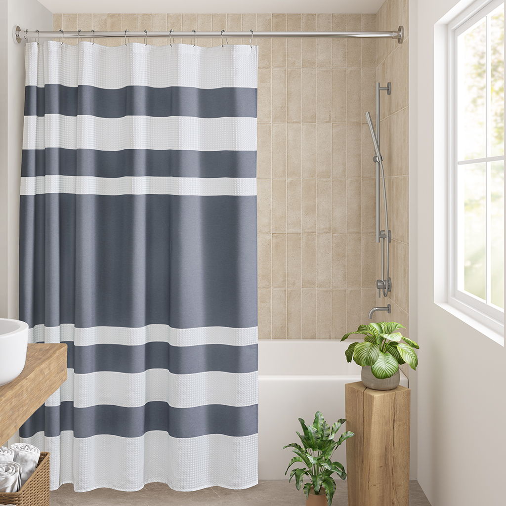 Spa Waffle - 108" x 72" Shower Curtain With 3M Treatment - Dark Blue