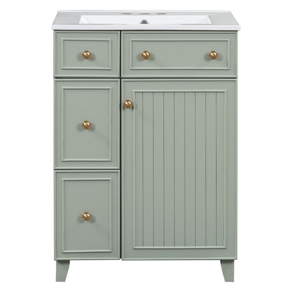 Transitional Style Bathroom Vanity Cabinet With Ceramic Sink