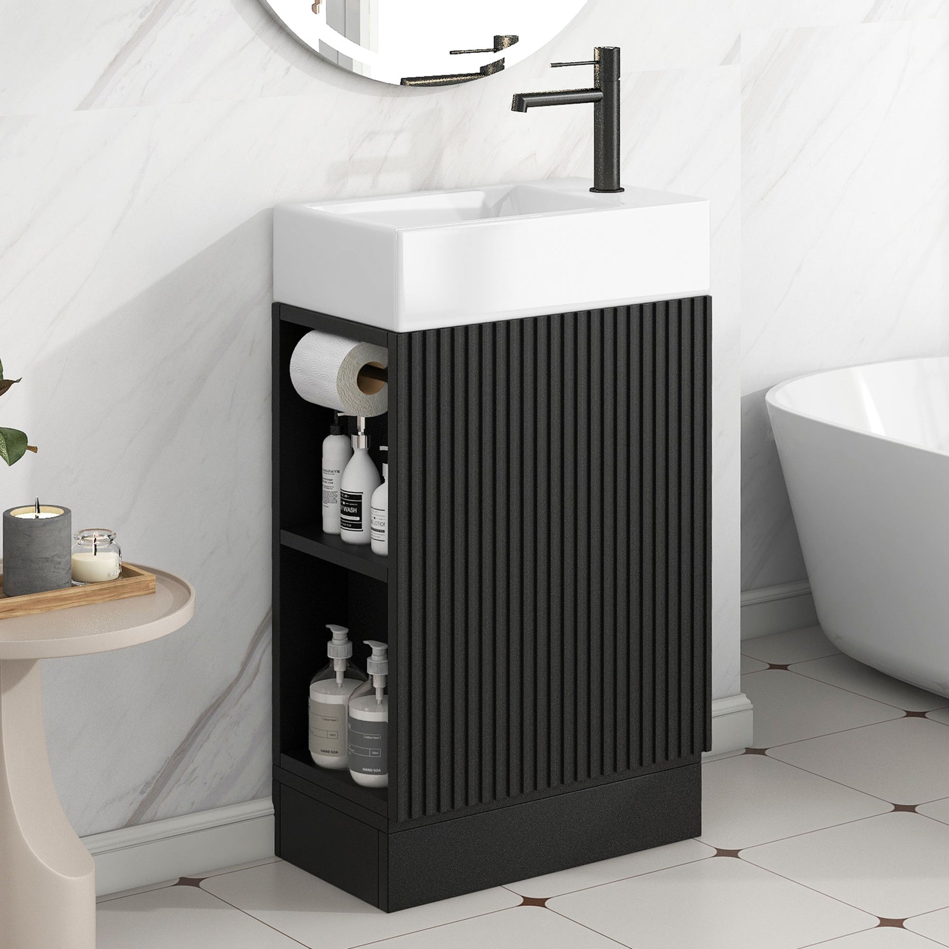 Modern Bathroom Vanity With Sink And 2 Tier Shelf