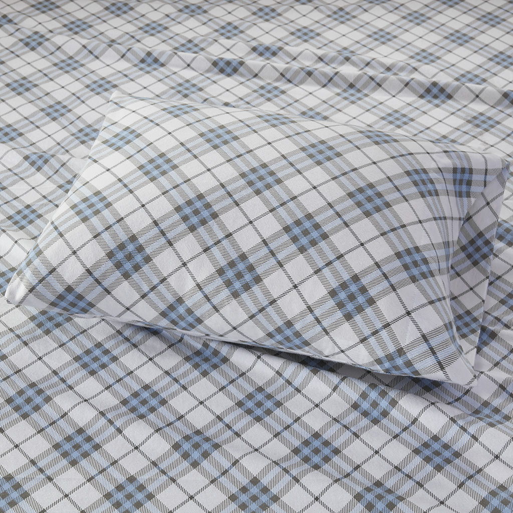 Cozy Flannel - King Sheet Set - Blue Plaid