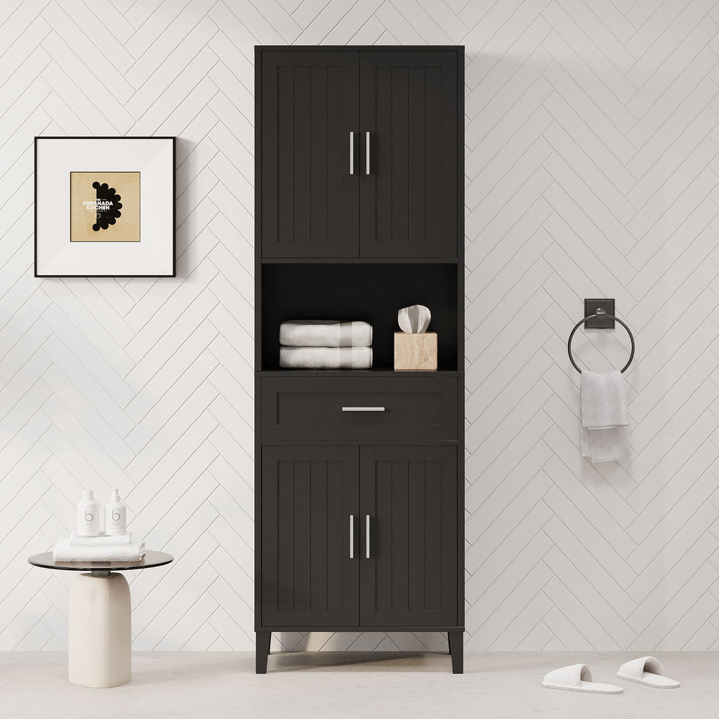 Freestanding Tall Bathroom Cabinet With Soft Close Doors And Adjustable Shelves