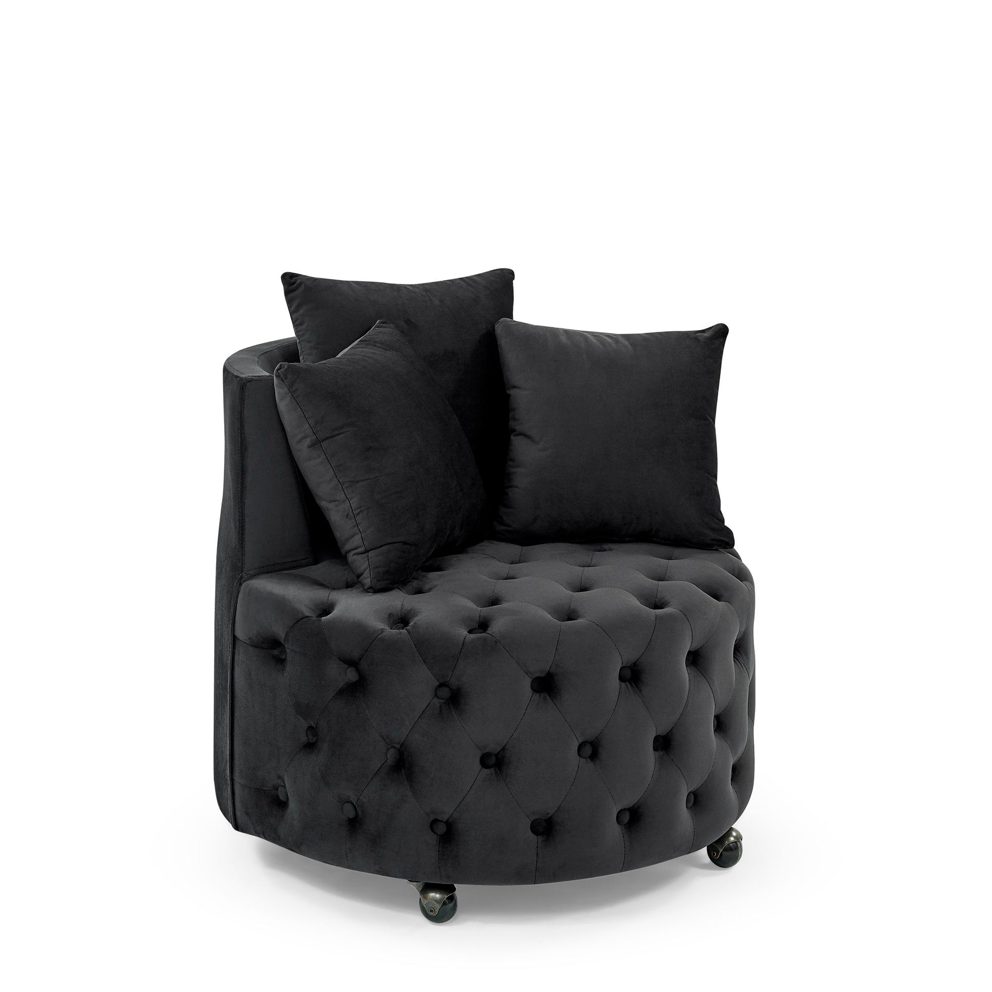Modern Upholstered Swivel Chair With Button Tufted Design And Movable Wheels