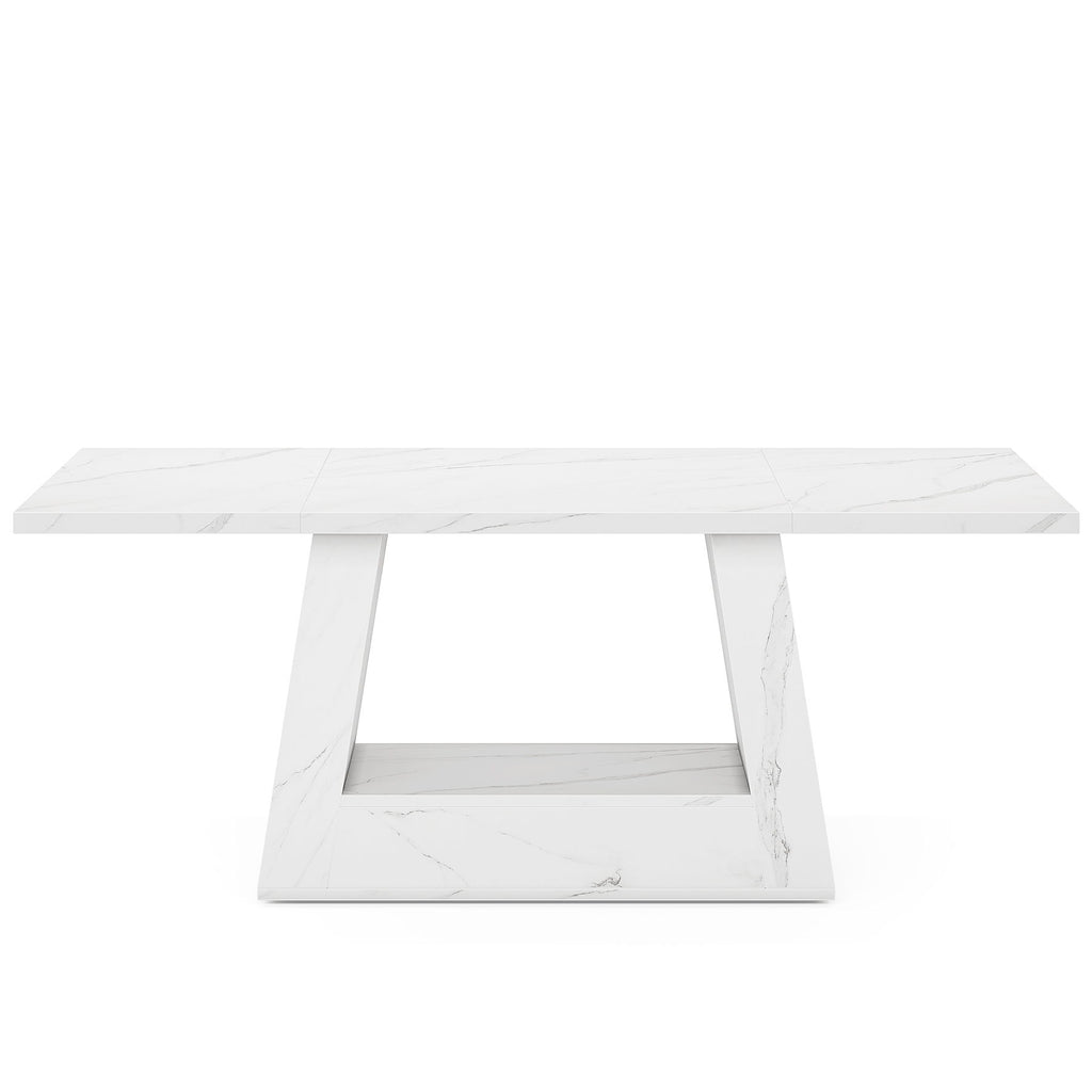 Dining Table For 4 To 6 People, With Trapezoid Base For Dining Room - White