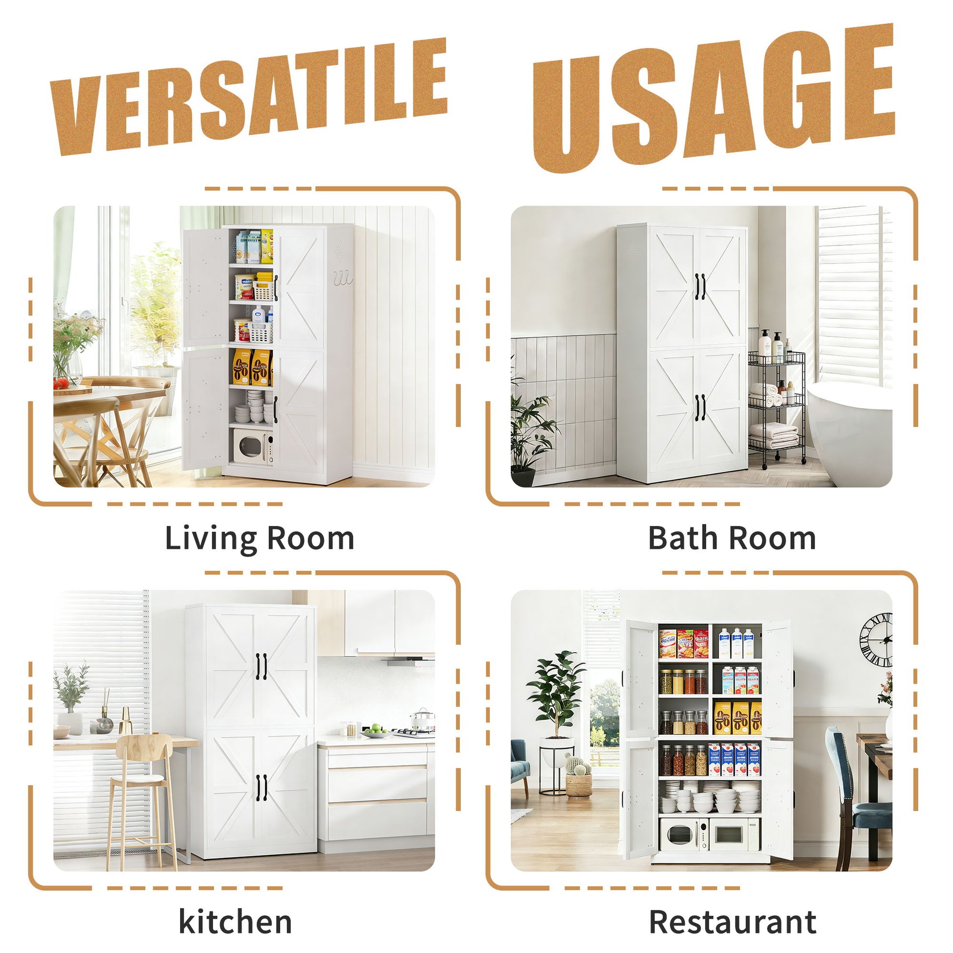 Kitchen Pantry Cabinet With Adjustable Shelves, Heavy Duty Storage - White