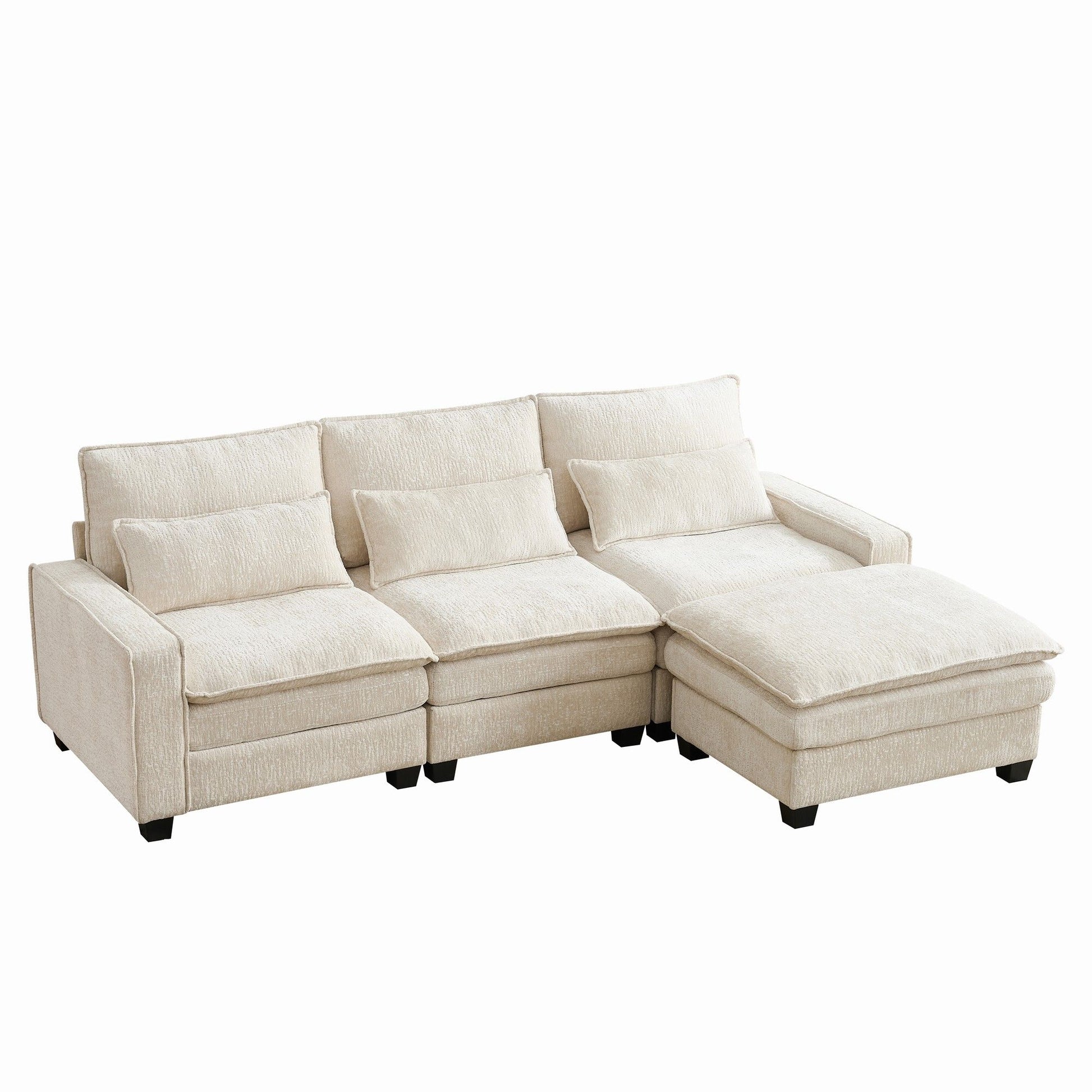 Modern Comfy Chenille L Shaped Sectional Sofa With Movable Ottoman