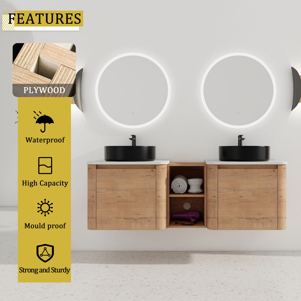 Wall Mounted Bathroom Vanity With Art Sink, 1 Storage Shelf, Soft Close Door