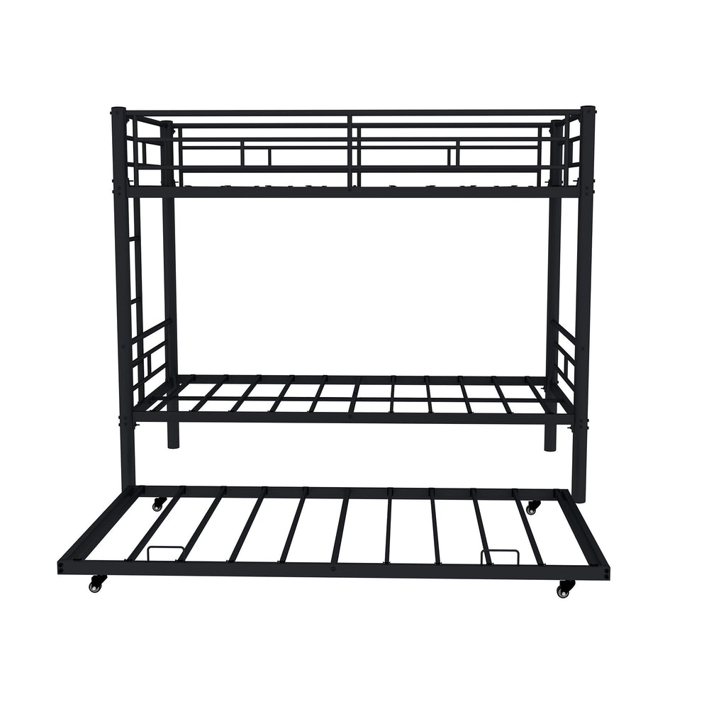 Metal Bunk Bed For Kids, Convertible Bedframe With Ladders & Guardrail