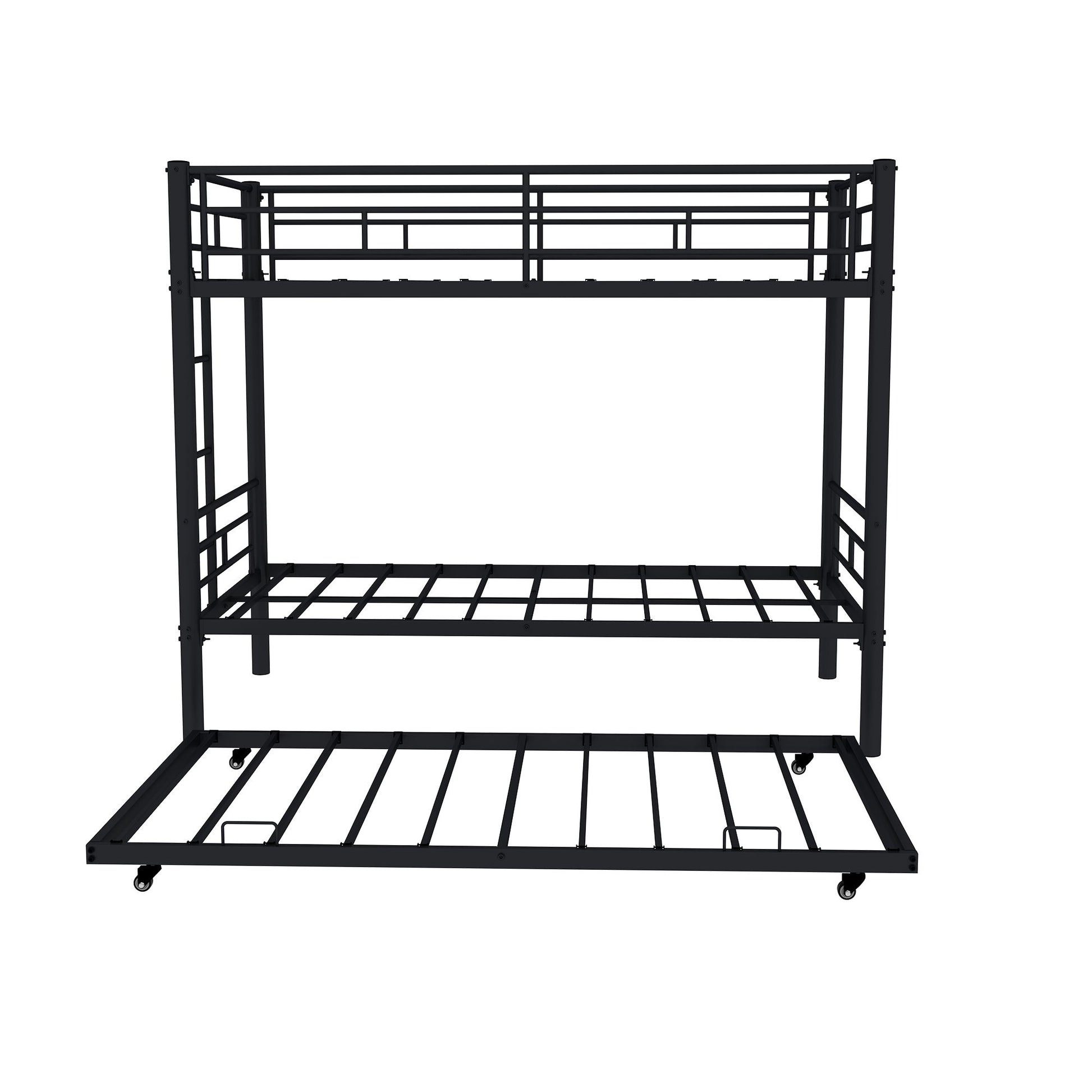 Metal Bunk Bed For Kids, Convertible Bedframe With Ladders & Guardrail