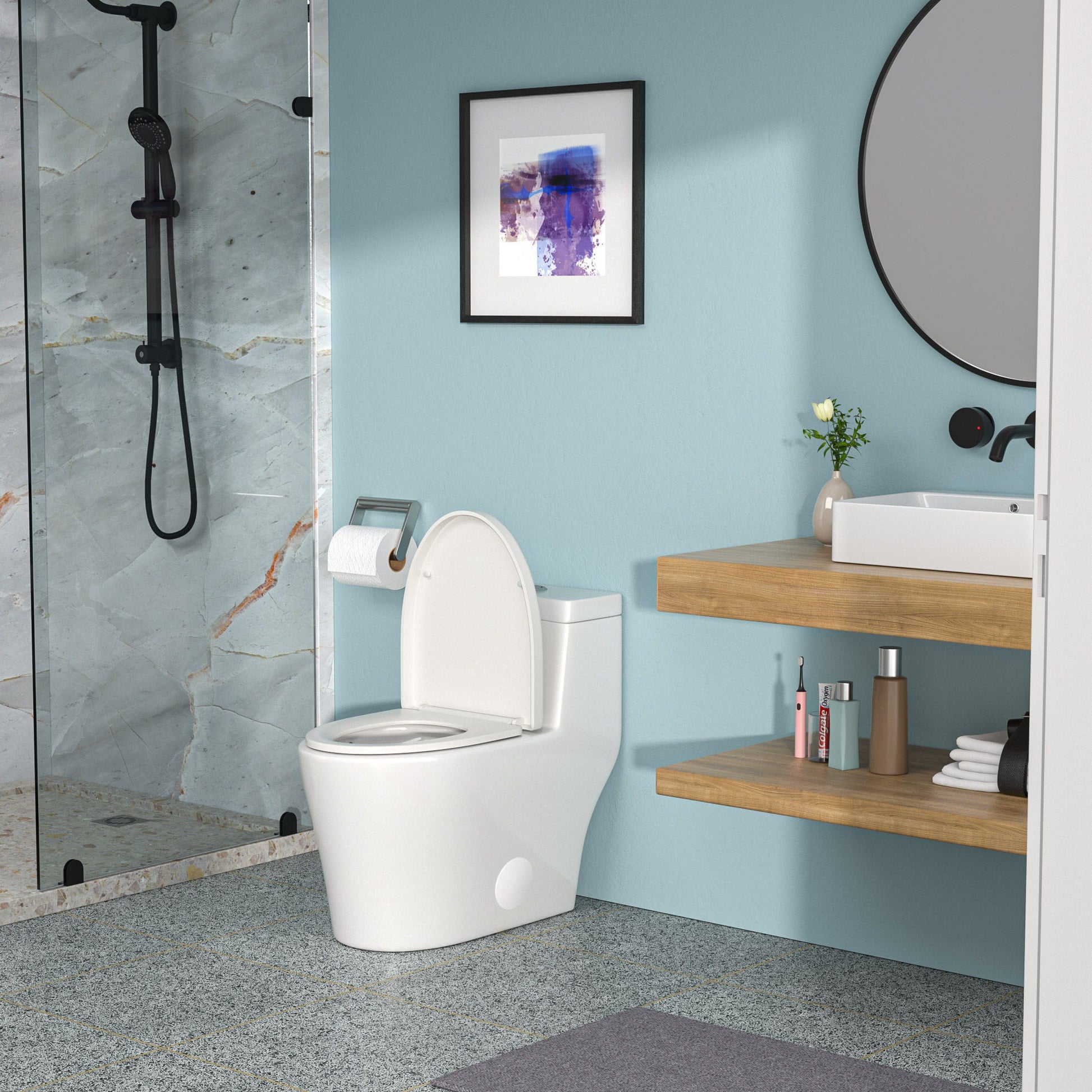 1 Piece Toilet, Dual Flush, Soft Closing Seat - White