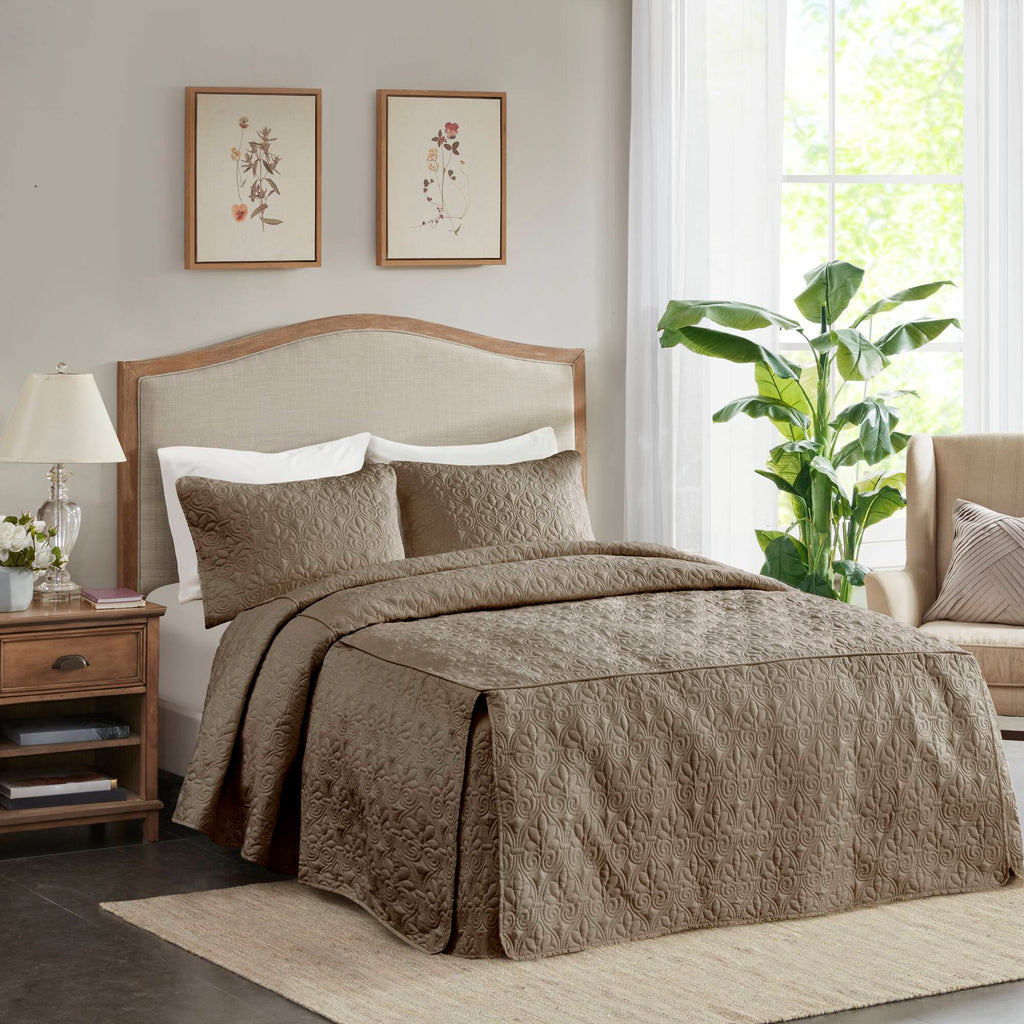 Quebec - Queen Fitted Bedspread (Set of 3) - Khaki