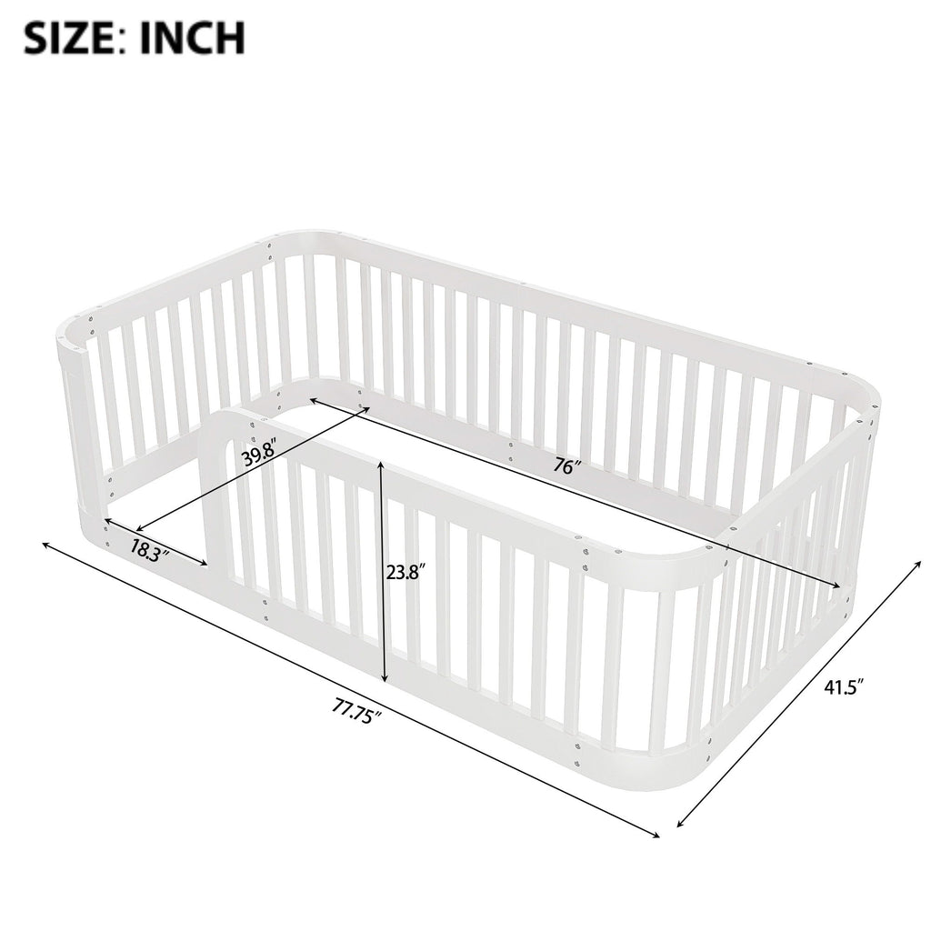 Wood Floor Bed Frame With Fence