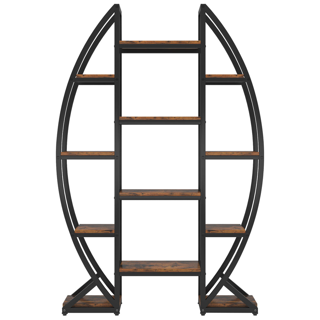 Triple Wide Oval Etagere Bookcase With Shelves For Living Room