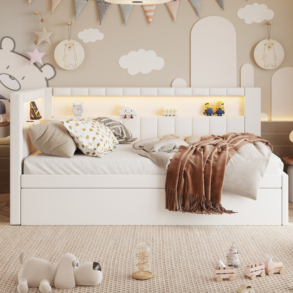 Upholstered Platform Bed With USB Ports And LED Belt