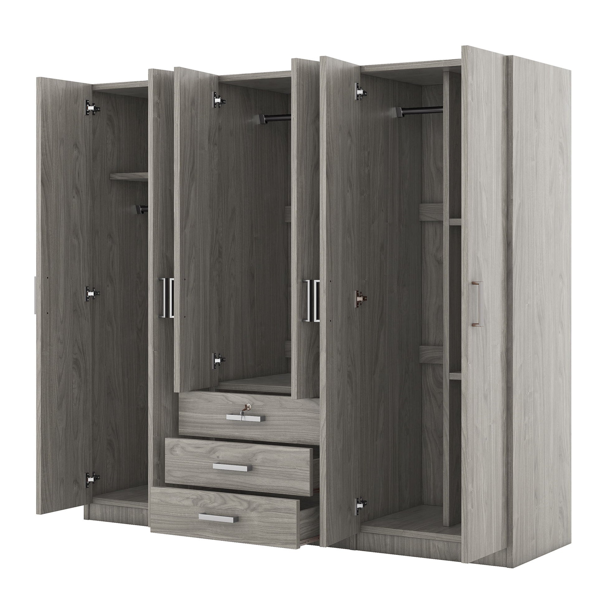 6 Doors Wardrobe Storage For Bedroom, With Big Drawers
