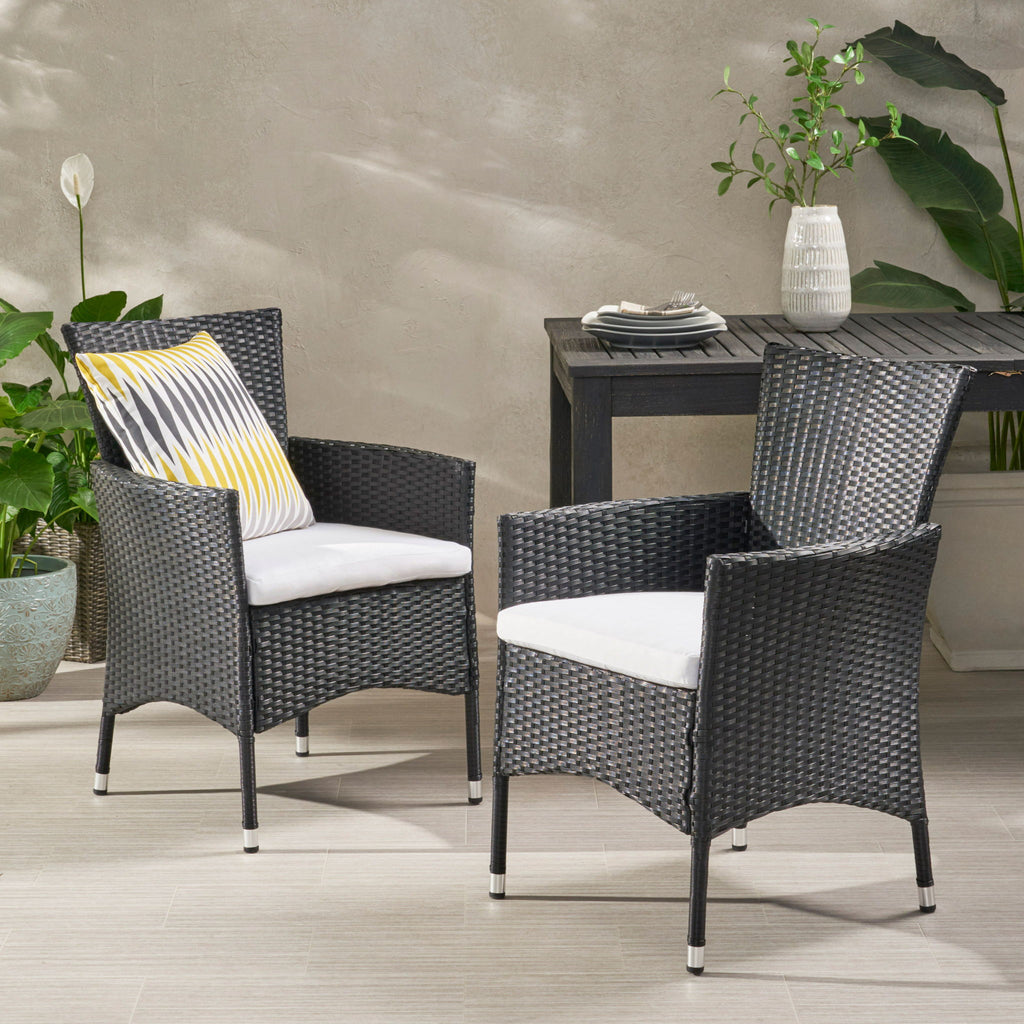 Dimensional Outdoor Dining Chair With Cushion Seat And Iron Frame (Set of 2)