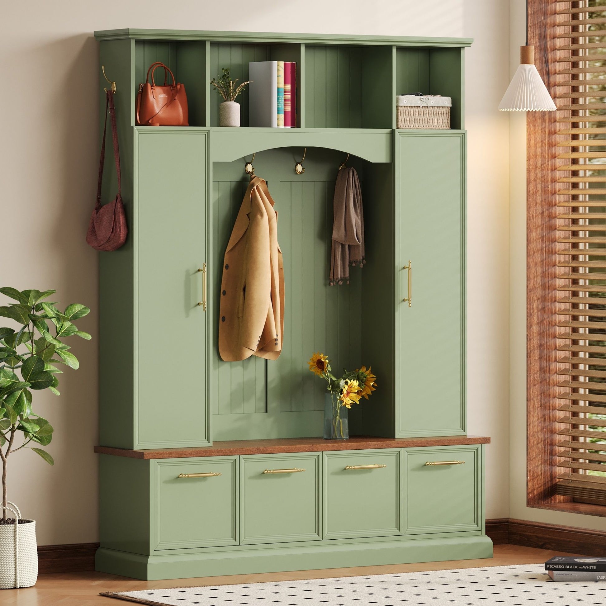 Elegant Hall Tree With Hooks & Handles