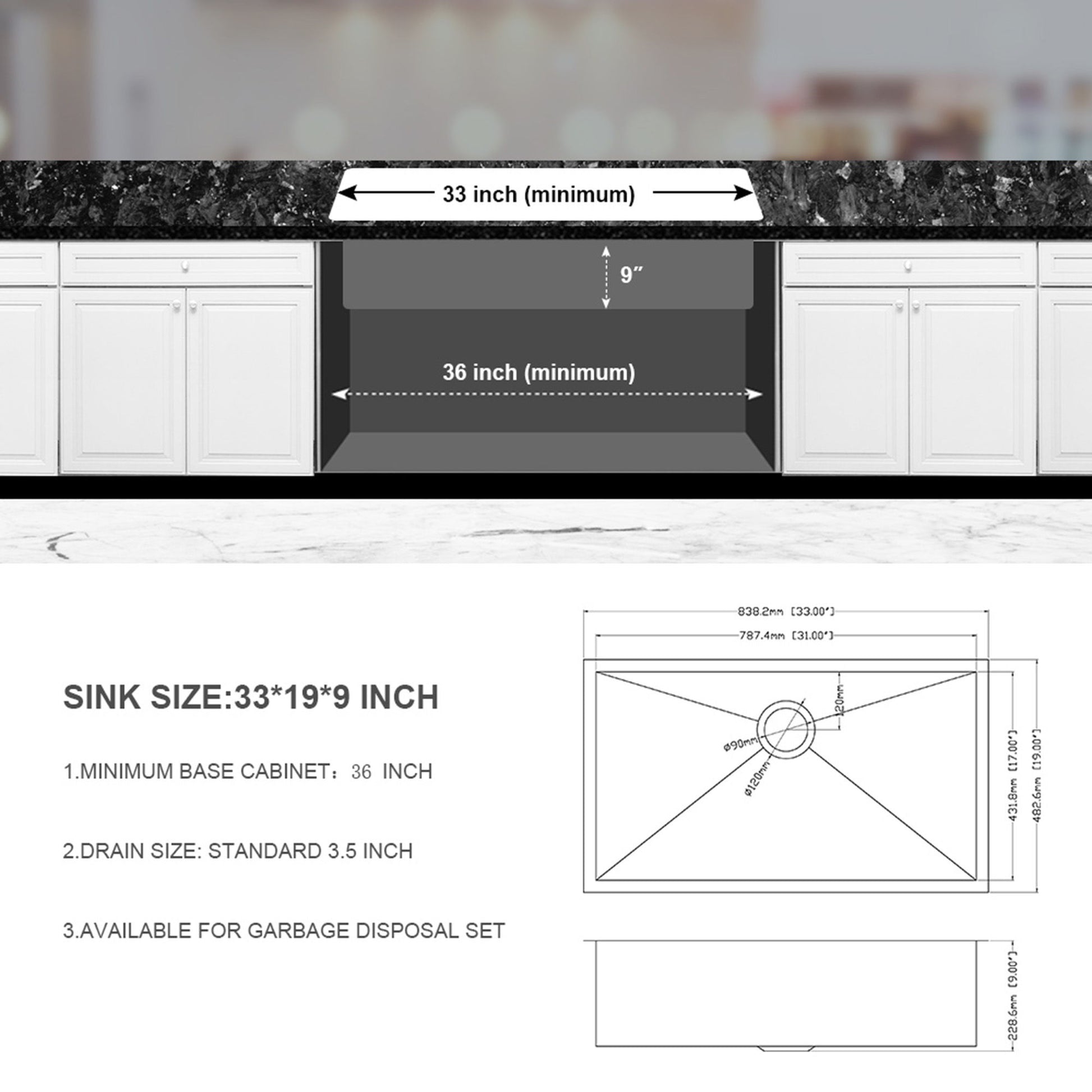 Undermount Stainless Steel Kitchen Sink, Deep Single Bowl Basin
