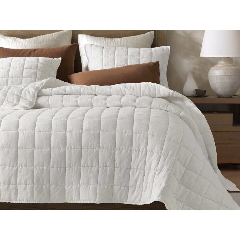 100% Linen - King/California King Linen Garment Washed Quilt Set - White
