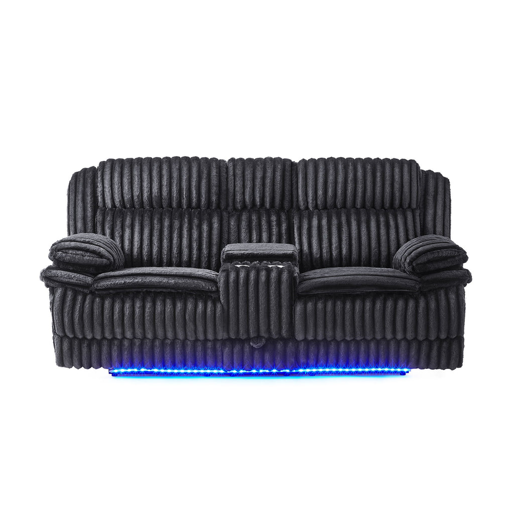 Winston - Power Console Recliner Loveseat With LED And Hidden Drawer - Black