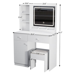 Fashion Vanity Desk With Mirror And Adjustable Lights, Makeup Table Set With 2 Drawers - White