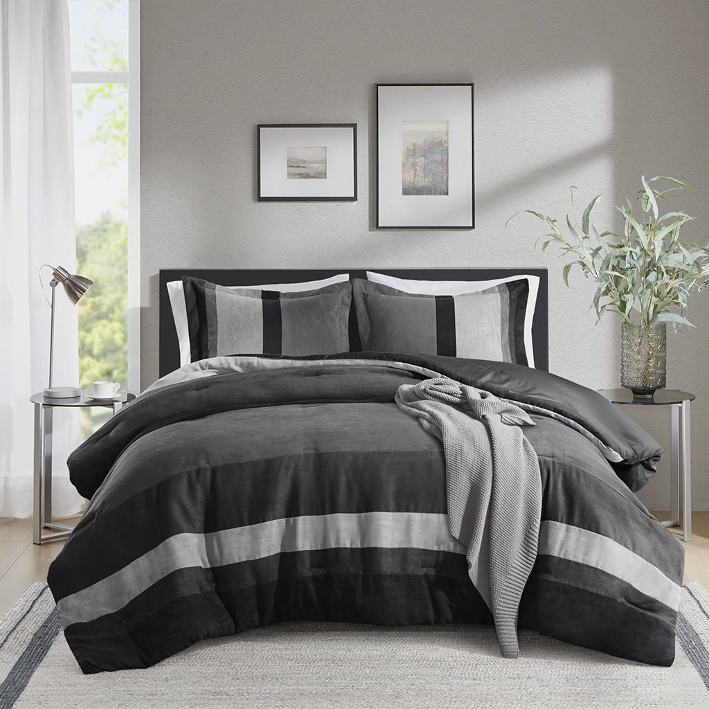 Boulder Stripe - Twin/Twin Long Pieced Comforter Set - Black