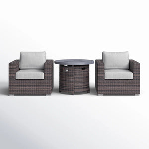 Rattan Patio Set With Comfortable Cushions And Fire Pit