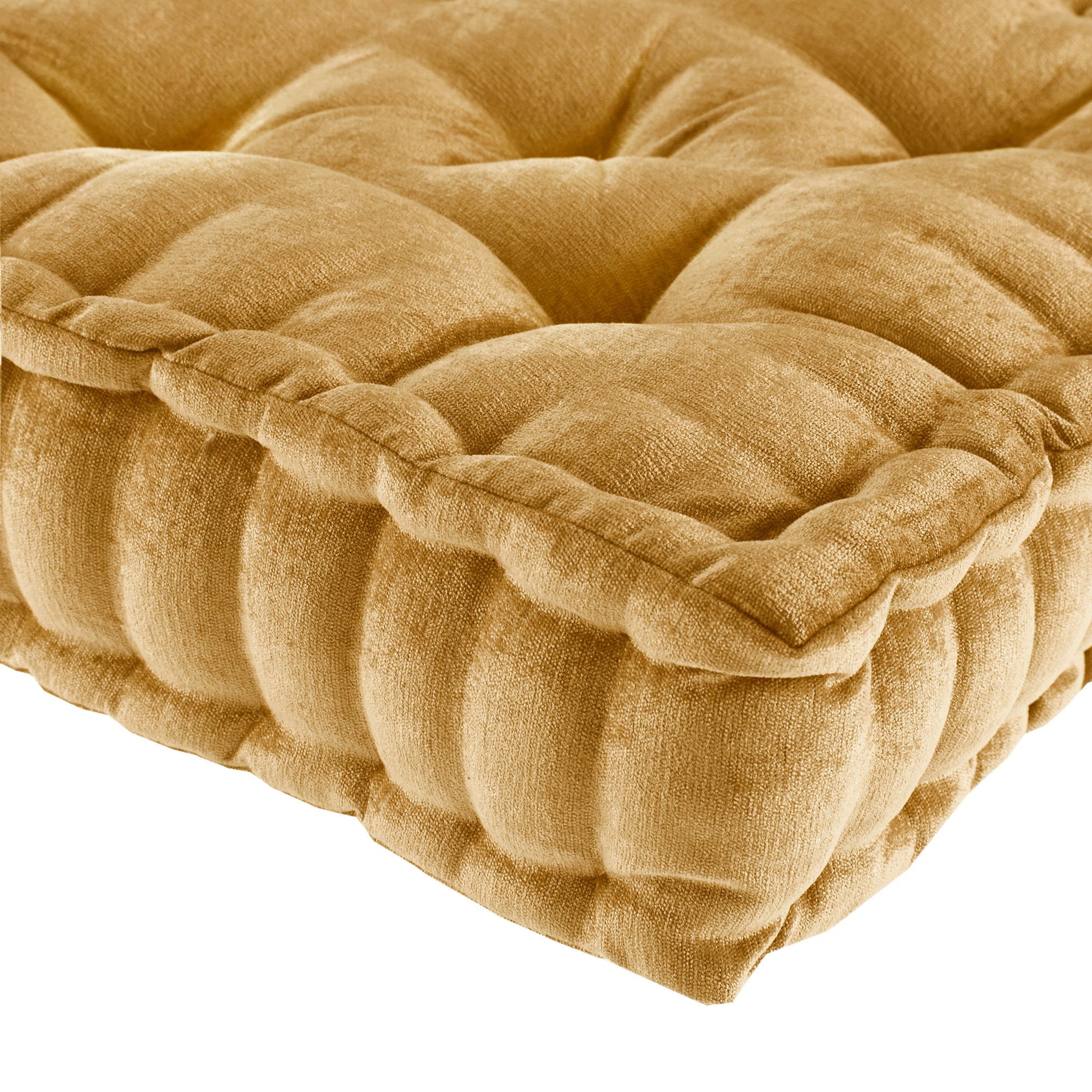 Azza - Poly Chenille Square Floor Pillow Cushion - Yellow