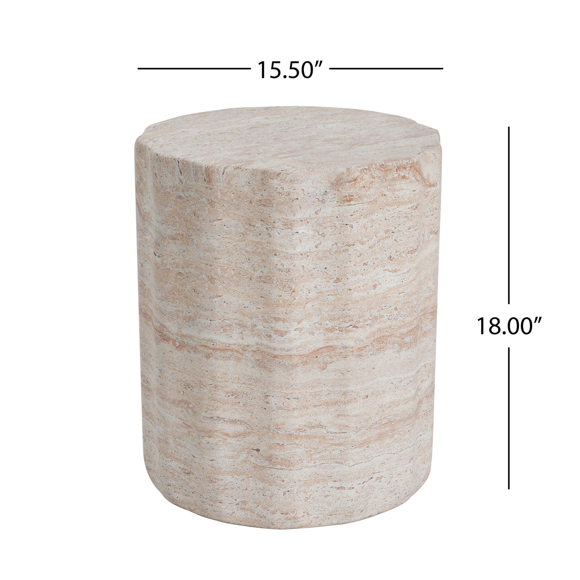 Elegant Indoor / Outdoor Lightweight Concrete Side Table With Travertine - Beige