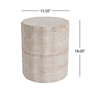 Elegant Indoor / Outdoor Lightweight Concrete Side Table With Travertine - Beige