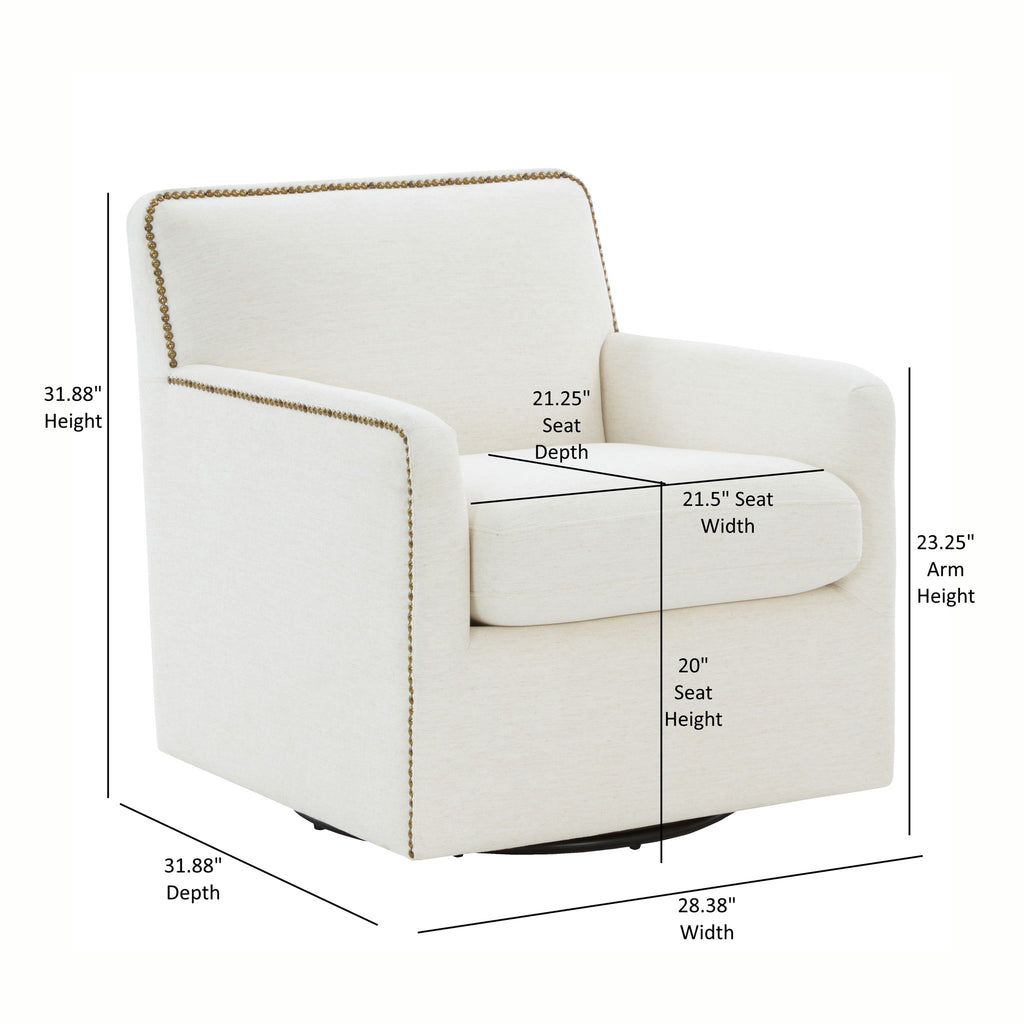 Tolland - Swivel Accent Chair With Antique Brass Nailhead Trim - Cream