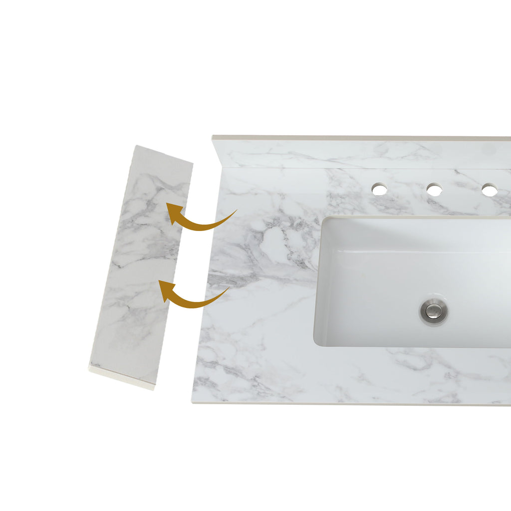 Engineered Marble Stone Bathroom Sink Side Splash - Bianco Carrara Wenato