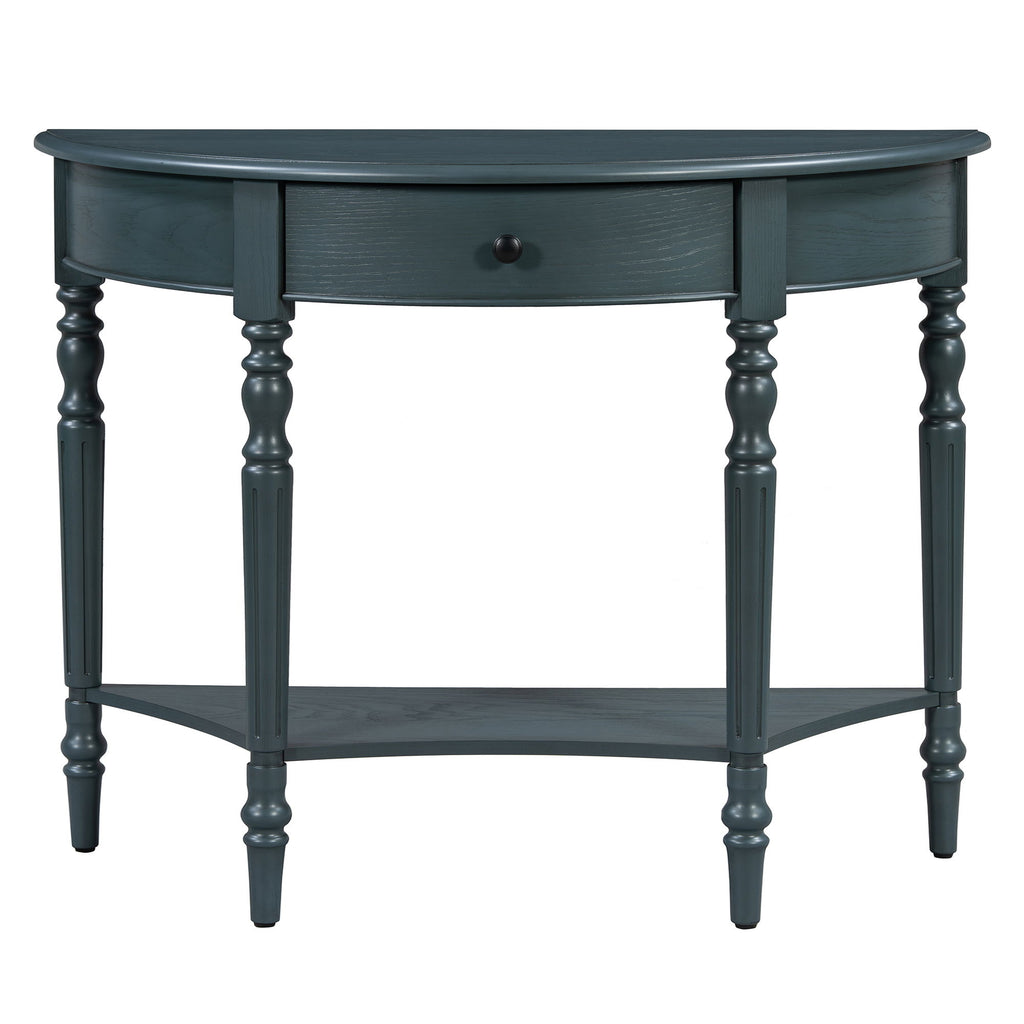 Half Moon Console Table With Drawer & Shelf
